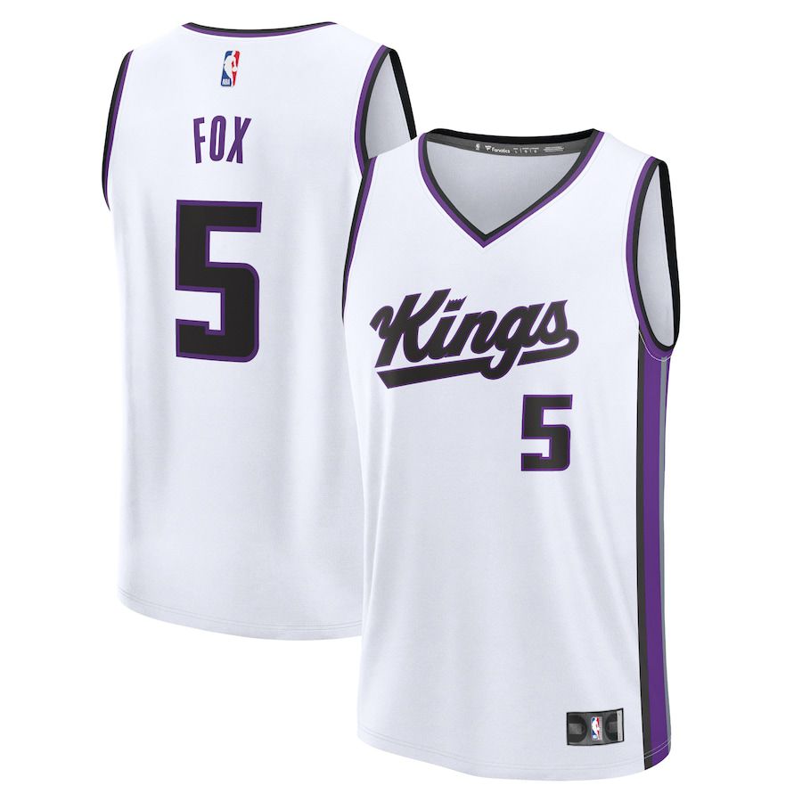 Men Sacramento Kings #5 De Aaron Fox Fanatics Branded White Association Edition 2023-24 Fast Break Replica NBA Jersey->sacramento kings->NBA Jersey